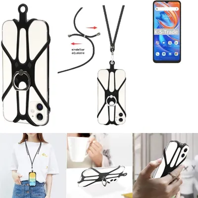 Produktbild von K-S-Trade 3in1 Handykette Handyband Handykordel Halsband Smartphone-Ring Handy-Ring kompatibel mit UMIDIGI A13S Fingerhalterung Handyring