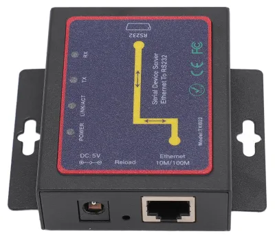 Zdjęcie produktu dla TXI022 – adapter sieciowy RJ45–RS232 z dwukierunkową transmisją danych, obsługujący protokół TCP/IP, przeznaczony dla systemu Windows, z wtyczką amerykańską, 100–240 V