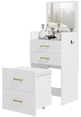 Produktbild von HOMCOM 3 in 1 Schminktisch mit Hocker, Kosmetiktisch mit Spiegel, 3 Schubladen