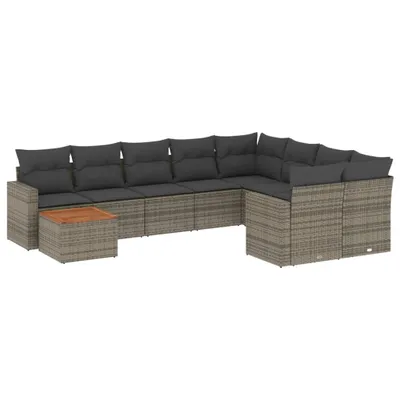 Produktbild von Modulares Garten-Sofa-Set 10-tlg., Poly Rattan Grau, mit Stauraum, wasserabweisendem Beutel und Akazienholz-Tischplatte, UV-beständig