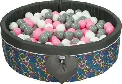 Zdjęcie produktu dla H&F Home Textiles Basen z piłeczkami | Basen z piłeczkami dla niemowląt i dzieci 98X30cm | Kolor: czarny z kolorowym wzorem | 300 sztuk ∅ 7cm Różowe piłeczki do basenu z piłeczkami