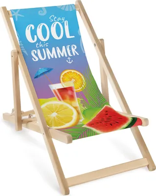 Obrázek produktu pro Dětské skládací dřevěné zahradní lehátko s potiskem „Stay Cool This Summer“ – dětské plážové lehátko