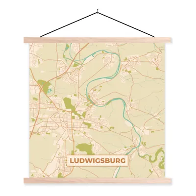 Produktbild von MuchoWow® Textilposter Stadtplan - Ludwigsburg - Stadtplan - Vintage 120x120 cm mit holzfarbenen Rahmen - Textil-Poster