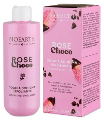 Immagine prodotto di Bioearth, Rose Choco, gel doccia detergente ed esfoliante, adatto a tutti i tipi di pelle, 250 ml