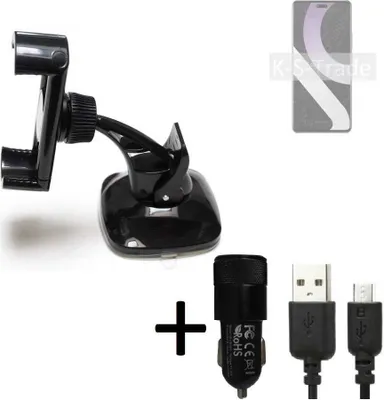 Produktbild von K-S-Trade Halterung kompatibel mit Xiaomi Civi 2 Windschutzscheibe / Armaturenbrett + LADEGERÄT mit Mico USB Kabel Autohalterung KFZ Halter