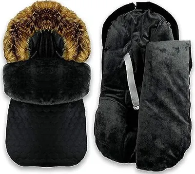 Produktbild von Winter Herbst Fußsack für Kinderwagen Babyschale Schlittensack Baby Fußsack Kuschelsack Winterfußsack 48 x 90 cm (Schwarz-Braun)
