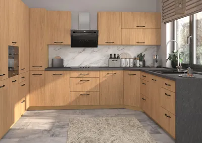 Produktbild von U-Form Küchenzeile CASELLA Einbauküche Holzoptik Farbe & Ausführung wählbar Blum Metabox Teilauszug Casella Eiche Natur Eiche Artisan