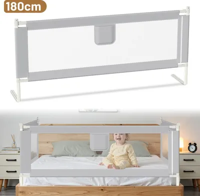 Produktbild von Izrielar Baby Bettgitter 180cm Einziehbare Babybettgitter Kinder Bettgitter Bettschutzgitter Höhenverstellbar Rausfallschutz für Bett