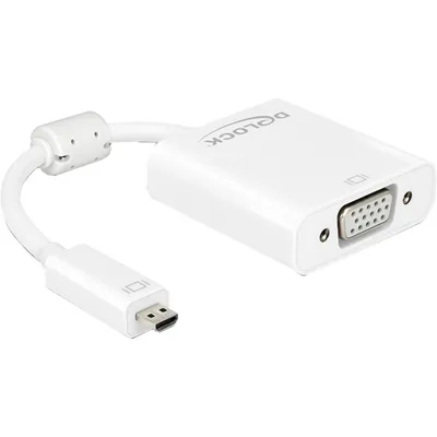 Produktbild von Delock Adapter HDMI Micro-D male > VGA female with Audio - VGA-Adapter - 19 pin micro HDMI Type D (M) zu HD-15 (VGA), mini-phone stereo 3.5 mm, Mikro-USB Typ B (nur Strom) (W) - 17 cm - weiß
