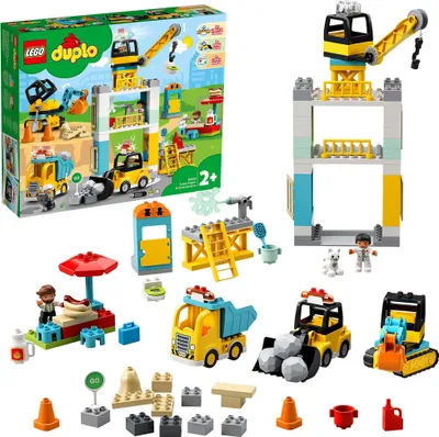 Produktbild von LEGO 10933 DUPLO Große Baustelle mit Licht und Ton, Fahrzeuge mit Push und Go Motor, Spielzeug für Kinder im Alter von 2–5 Jahren