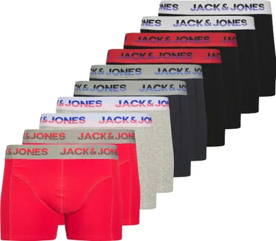 Produktbild von JACK&JONES Herren Boxershorts, 10er Pack - JACJADON SOLID TRUNKS 10 PACK, Trunks, Baumwoll-Stretch Rot/Grau/Schwarz S