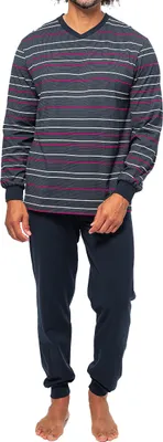 Produktbild von Ammann Baumwolle Schlafanzug Oberteil mit V-Ausschnitt und praktischer Brusttasche, Legere Hose mit bequemen Beinbündchen für mehr Komfort, Hochwertiges Material sorgt für ein angenehmes Tragegefühl