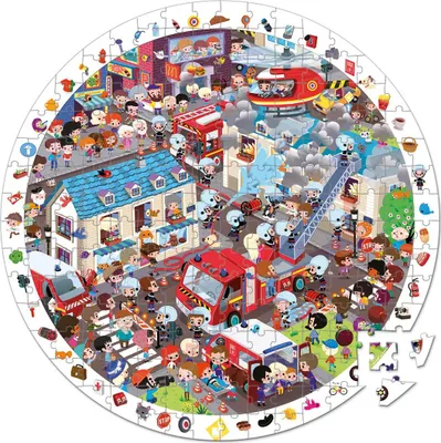 Image de Puzzle d'observation rond - les pompiers 208 pieces - janod - j02793