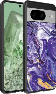 Image de Coque pour téléphone Google Pixel 8 avec impression marbrée or violet - Coque arrière en TPU design marbré or violet - Or violet - Smartphonica