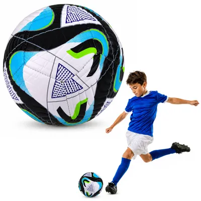 Produktbild von Trainingsfußball für Rasenplätze, Schwarz und Blau, 22 cm, Größe 5