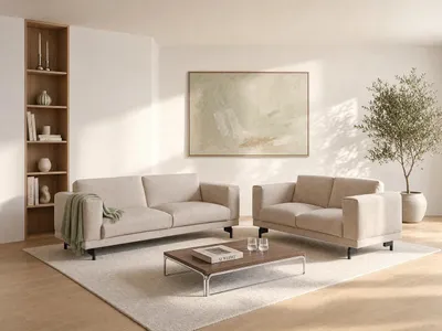 Produktbild von 3- und 2-Sitzer Sofas - Chenille-Stoff Beige - DEMBOLA