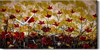 Produktbild von Leinwand Wanduhr Wandkunst Uhr Geräuschlos 60x30 Foto Bild Wiesen Blumen Malerei - weiße Hände