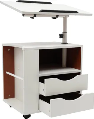 Produktbild von Beistelltisch mit Regal - 3-stöckiges drehbares Bücherregal - Holz - Mit Rollen - Für Schlafzimmer und Büro - Weiß