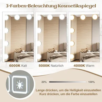 Obrázok produktu pre Hollywoodske zrkadlo s osvetlením, USB nabíjacím portom a Bluetooth reproduktorom, kozmetické zrkadlo do spálne, 58 x 46 cm, biela