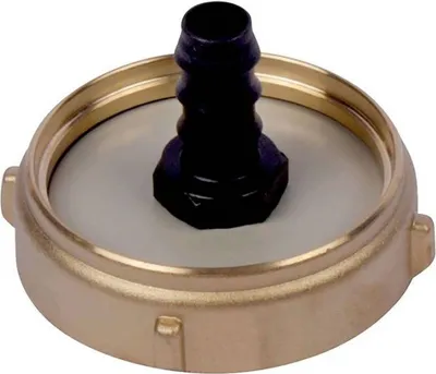 A close-up studio shot of a brass and black plumbing fitting.
