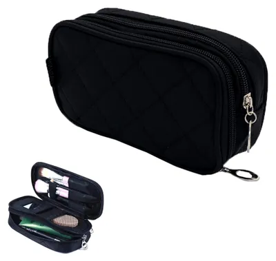 Produktbild von Reise Kosmetiktasche mit Pinselbereich für Damen, klein und wasserdicht, Schwarz