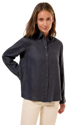 Productafbeelding van Cecil Linen: Effen overhemdblouse, vulkanisch grijs, maat L