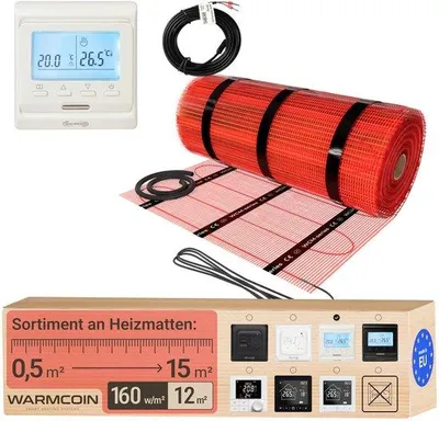 Productafbeelding van Elektrische vloerverwarming, verwarmingsmatset met digitale thermostaat, 12