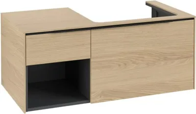 Image de Villeroy & Boch Subway 3.0 armoire sous lavabo, éclairage LED, 2 tiroirs, lavabo à droite, élément d'étagère en bas à gauche, 1001x422,5x516mm, C571L1VJ