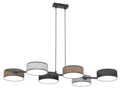 Immagine prodotto di Lampada a sospensione DRUMZ nero-marrone-grigio 6xE14x15W in tessuto, dimensioni: 120x100x46 cm, IP20, Emibig