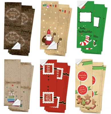 Produktbild von Weihnachtsaufkleber Set - 6 x 10 weihnachtliche Aufkleber mit und ohne Text 5 x 14,8 cm