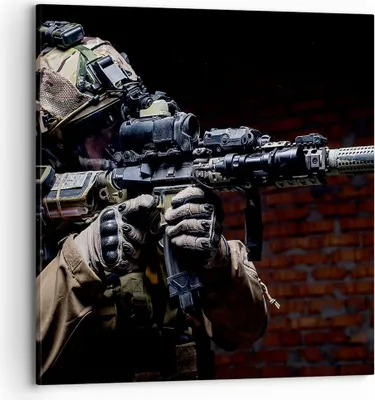 Produktbild von Bild auf Leinwand - Leinwandbild - Soldat Gewehr - 70x70cm - Wand Bild - Wanddeko - Wandbilder - Leinwanddruck - Bilder - Kunstdruck - Wanddekoration - Leinwand bilder - Wandkunst - AC70x70-3785