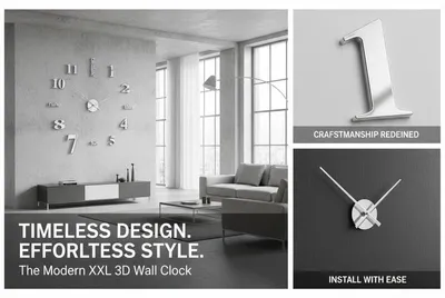 Productafbeelding van Wandklok, modern design, diameter 100 cm, zilverkleurig