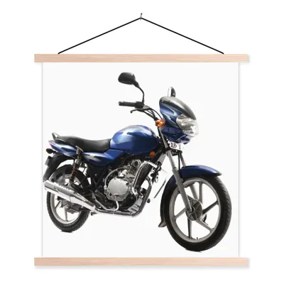 Produktbild von MuchoWow® Textilposter Nahaufnahme eines blauen Motorrads 40x40 cm mit holzfarbenen Rahmen - Posterleiste