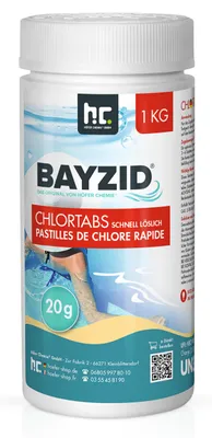 Produktbild von 1x1 kg BAYZID® Chlortabs 20g schnell lösliche Reinigungstabs für saubere Pools