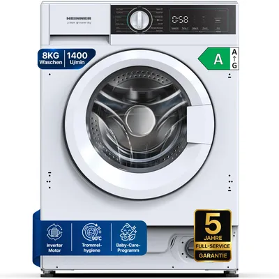 Produktbild von Heinner HWM-BI814IVA Einbau-Waschmaschine 8 kg, Dampfprogramm, 1400 U/min, , Weiß
