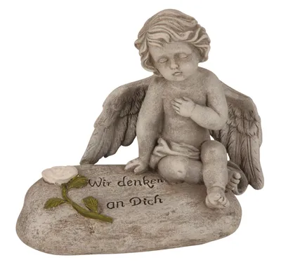 Produktbild von Gedenkengel auf Spruchstein Wir denken an Dich 16x17 cm