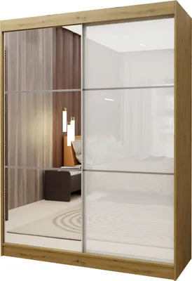 Produktbild von Masseno Schiebetürenschrank VITALE 150 cm Kleiderschrank Schlafzimmer Schrank 2-türig mit Spiegel und Lacobel Eiche Artisan