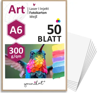 Produktbild von younikat A6 Postkarten Blanko 300g/qm - 50 Blatt Papier unbedruckt - Karteikarten dicker Karton Fotokarton Bastelkarton malen basteln I dv337