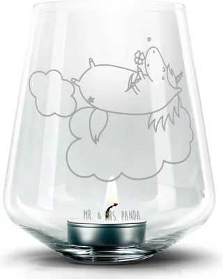 Produktbild von Mr. & Mrs. Panda Windlicht Glas Einhorn Verliebt - Transparent - Geschenk, Wolke, Freundin, Liebe, Einhörner, Teelichthalter, Laterne, Unicorn, Kerzenhalter