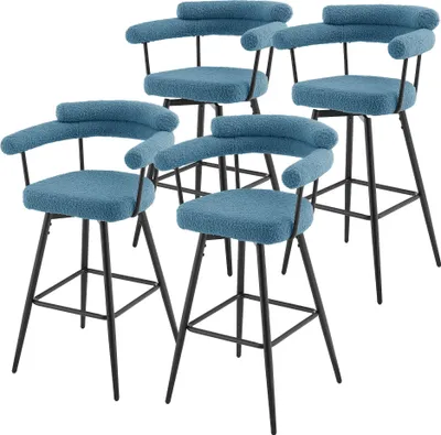 Produktbild von ML-Design Barhocker drehbar 4er Set Blau Teddy-Stoff 76 cm hoch Barstühle Küchenstühle mit Arm- und Rückenlehne 360° Drehstuhl modern mit Fußstütze