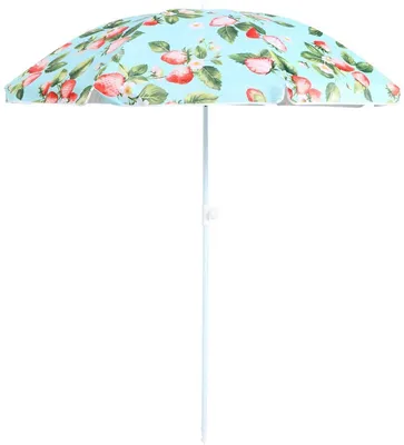 Produktbild von Runder Sonnenschirm Erdbeer-Motiv Blau Rot Ø 160 cm UV-Schutz 50+ neigbar
