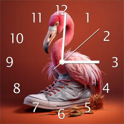 Produktbild von Wallario Design Wanduhr Flamingo im Sneaker aus Echtglas, Größe 30 x 30 cm