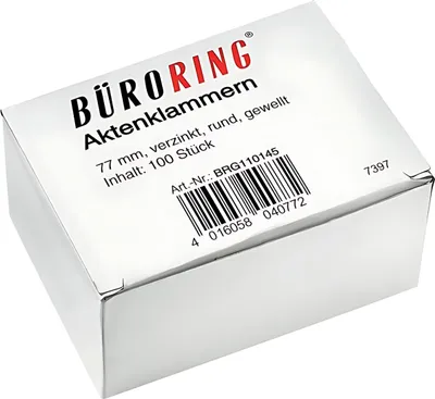 Produktbild von Büroring Aktenklammern 77 mm, verzinkt, rund, gewellt, 100 Stück