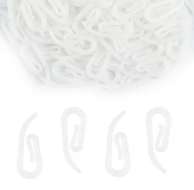 Obrázok produktu pre Plastové háčiky na záclony, 100 kusov, 28 x 12 mm, biele klipsy na záclony do sprchy