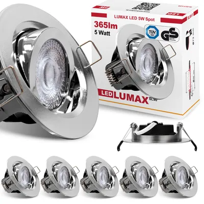 Produktbild von 6x LED Einbaustrahler dimmbar Ultra Flach 5 Watt Chrom schwenkbar 230V Rund warmweiß IP20 Deckenstrahler Spot Deckenspot Lumax SL-90