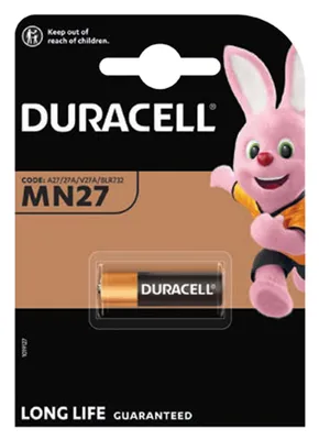 Produktbild von Duracell MN27, alkalická batéria LR27 A, 12 V, rozmery 28,8 x 8 mm
