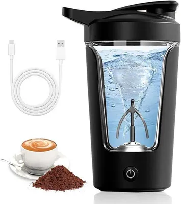 Obrázok produktu pre Elektrický mixér na bielkoviny – automatický, nabíjanie cez USB-C, prenosná rukoväť, čierny