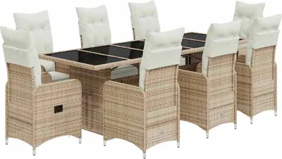 Produktbild von vidaXL 9-tlg. Garten-Bistro-Set mit Kissen Beige Poly Rattan
