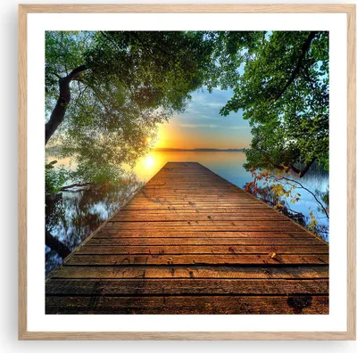 Produktbild von Gerahmtes Poster - Rahmen in heller Eiche - Brücke See - 60x60 cm - Wand Bild - Wanddeko - Wandbilder - Kunstposter - Wandposter - Bilderrahmen - Bilder - Kunstdruck - Wandbild - P2NAC60x60-3528