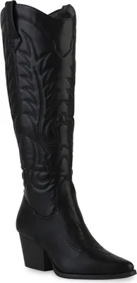 Produktbild von VAN HILL Damen Leicht Gefütterte Cowboystiefel Stiefel Stickereien Schuhe 839927, Farbe: Schwarz, Größe: 40